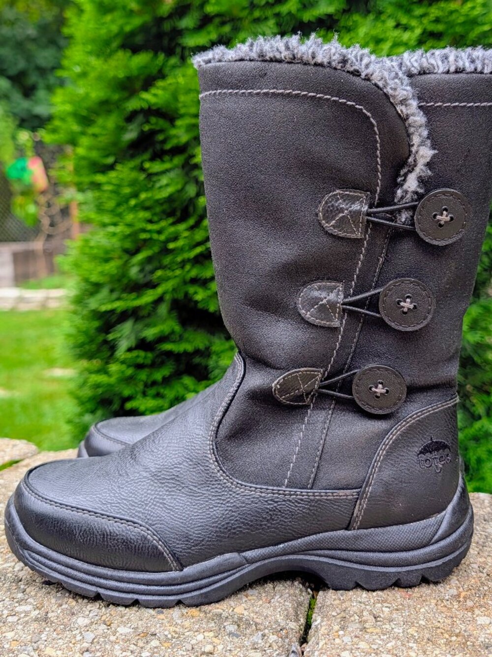 Totes Black All-Weather Winter Boots Faux Fur Trim - Size 6M